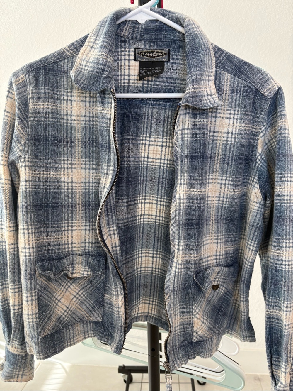 Classic Blue Plaid Utility Jacket - Lightweight Workwear